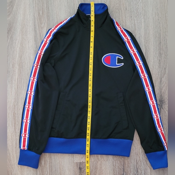 Vintage Champion Black Track Jacket with Blue and Red Accents. SM - Picture 8 of 11